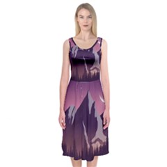 Mountain Night Crescent Moon Midi Sleeveless Dress from ArtsNow.com