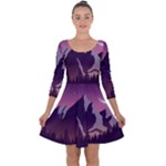 Mountain Night Crescent Moon Quarter Sleeve Skater Dress