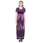 Mountain Night Crescent Moon Short Sleeve Maxi Dress