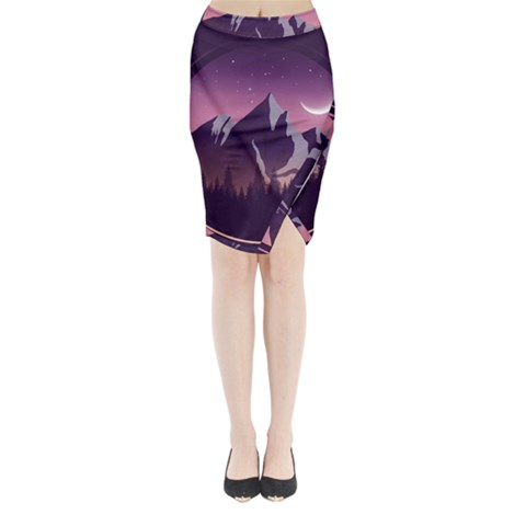 Mountain Night Crescent Moon Midi Wrap Pencil Skirt from ArtsNow.com