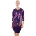 Mountain Night Crescent Moon Quarter Sleeve Hood Bodycon Dress