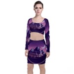 Mountain Night Crescent Moon Long Sleeve Crop Top & Bodycon Skirt Set