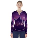 Mountain Night Crescent Moon V-Neck Long Sleeve Top