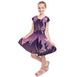 Mountain Night Crescent Moon Kids  Short Sleeve Dress