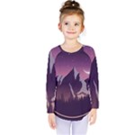 Mountain Night Crescent Moon Kids  Long Sleeve T-Shirt