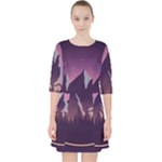 Mountain Night Crescent Moon Quarter Sleeve Pocket Dress