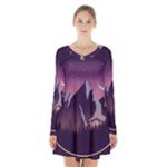 Mountain Night Crescent Moon Long Sleeve Velvet V-neck Dress