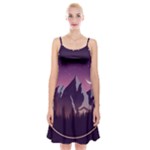 Mountain Night Crescent Moon Spaghetti Strap Velvet Dress