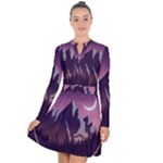 Mountain Night Crescent Moon Long Sleeve Panel Dress