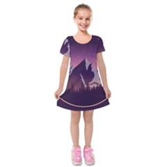 Mountain Night Crescent Moon Kids  Short Sleeve Velvet Dress from ArtsNow.com