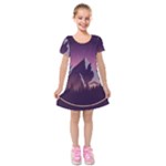 Mountain Night Crescent Moon Kids  Short Sleeve Velvet Dress