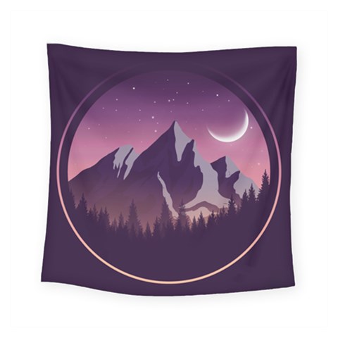 Mountain Night Crescent Moon Square Tapestry (Small) from ArtsNow.com