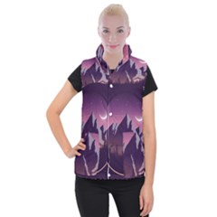 Mountain Night Crescent Moon Women s Button Up Vest from ArtsNow.com