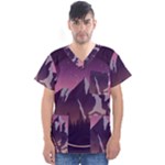 Mountain Night Crescent Moon Men s V-Neck Scrub Top