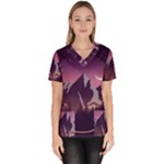 Mountain Night Crescent Moon Women s V-Neck Scrub Top