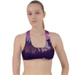 Mountain Night Crescent Moon Criss Cross Racerback Sports Bra