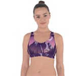 Mountain Night Crescent Moon Cross String Back Sports Bra