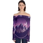 Mountain Night Crescent Moon Off Shoulder Long Sleeve Top