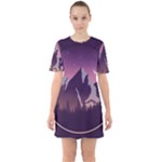 Mountain Night Crescent Moon Sixties Short Sleeve Mini Dress