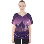 Mountain Night Crescent Moon V-Neck Dolman Drape Top