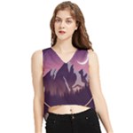 Mountain Night Crescent Moon V-Neck Cropped Tank Top