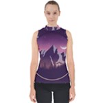 Mountain Night Crescent Moon Mock Neck Shell Top