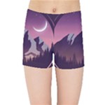 Mountain Night Crescent Moon Kids  Sports Shorts