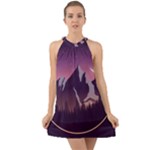 Mountain Night Crescent Moon Halter Tie Back Chiffon Dress