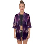 Mountain Night Crescent Moon Open Front Chiffon Kimono