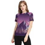 Mountain Night Crescent Moon Women s Short Sleeve Rash Guard