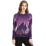 Mountain Night Crescent Moon Women s Long Sleeve Rash Guard