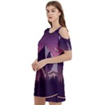 Mountain Night Crescent Moon Women s Cold Shoulder Round Neck Mini Dress