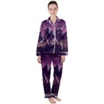 Mountain Night Crescent Moon Women s Long Sleeve Satin Pajamas Set