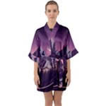 Mountain Night Crescent Moon Half Sleeve Satin Kimono 