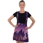 Mountain Night Crescent Moon Velvet Suspender Skater Skirt