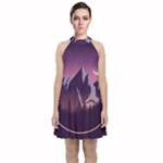 Mountain Night Crescent Moon Velvet Halter Neckline Dress 