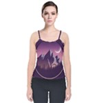 Mountain Night Crescent Moon Velvet Spaghetti Strap Top