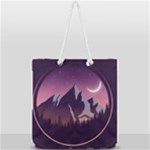 Mountain Night Crescent Moon Full Print Rope Handle Tote (Large)