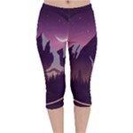 Mountain Night Crescent Moon Velvet Capri Leggings 