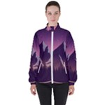 Mountain Night Crescent Moon Women s High Neck Windbreaker