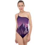 Mountain Night Crescent Moon Classic One Shoulder Swimsuit