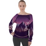 Mountain Night Crescent Moon Off Shoulder Long Sleeve Velour Top