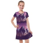 Mountain Night Crescent Moon Kids  Cross Web Dress