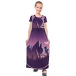 Mountain Night Crescent Moon Kids  Short Sleeve Maxi Dress