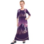 Mountain Night Crescent Moon Kids  Quarter Sleeve Maxi Dress