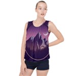 Mountain Night Crescent Moon Bubble Hem Chiffon Tank Top