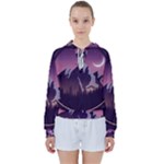 Mountain Night Crescent Moon Women s Tie Up Sweat