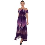 Mountain Night Crescent Moon Off Shoulder Open Front Chiffon Dress