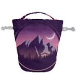 Mountain Night Crescent Moon Drawstring Bucket Bag