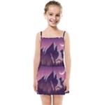 Mountain Night Crescent Moon Kids  Summer Sun Dress